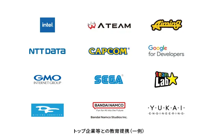 NTTデータ、GMO、カプコン、バンダイナムコスタジオ、チームラボ等との教育提携
